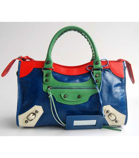 Balenciaga Giant City Bag blu con rosso / verde